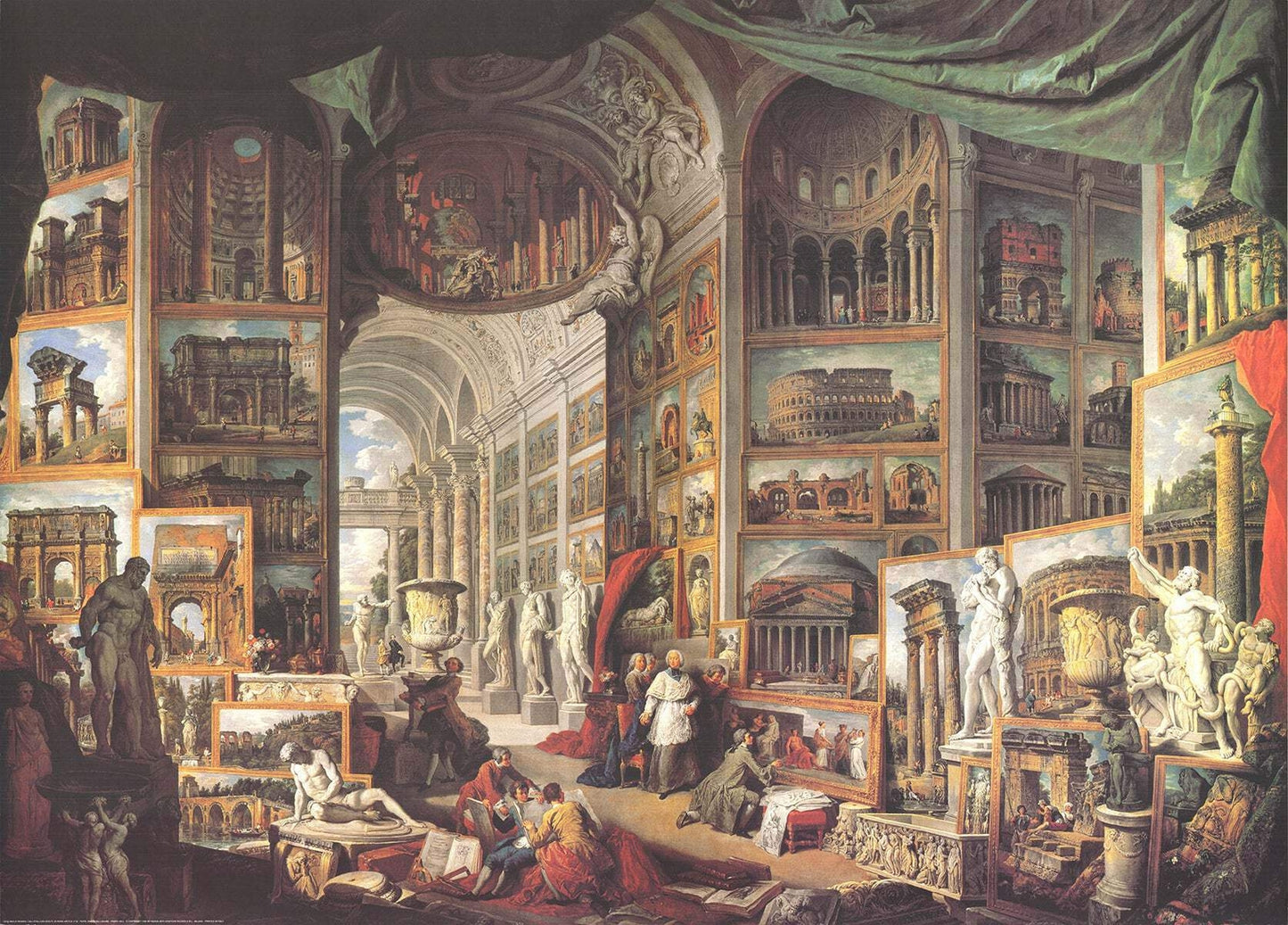 Paolo Pannini Galleria Con Vedute Di Roma Antica " Offset Lithograp