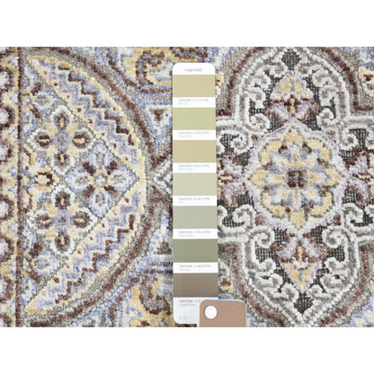2'1"X3'1" Brown Mughal Inspired Design Wool And Silk Hand Knotted Mat Rug