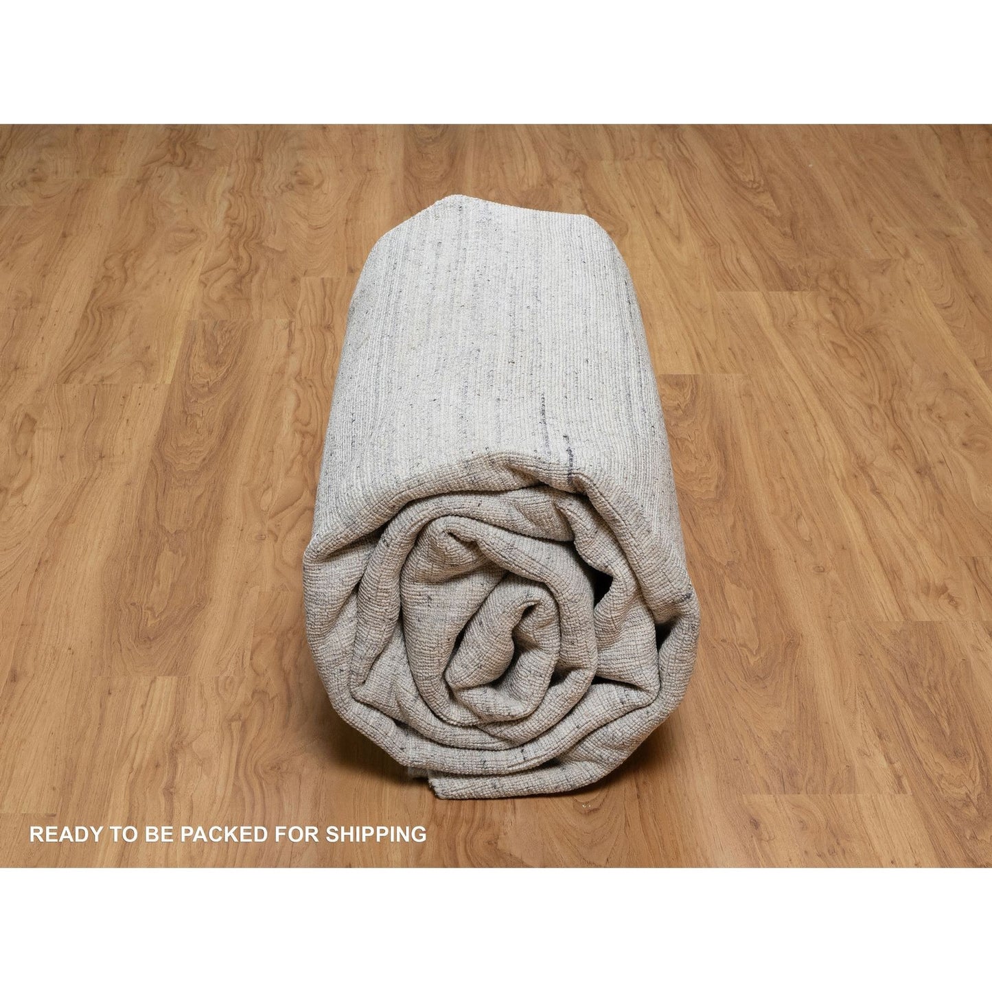 9'X12' Snow White Natural Wool Plain Modern Striae Design Hand Loomed Rug