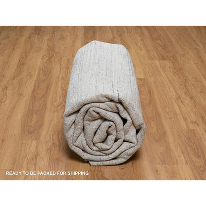 9'X12' Snow White Natural Wool Plain Modern Striae Design Hand Loomed Rug