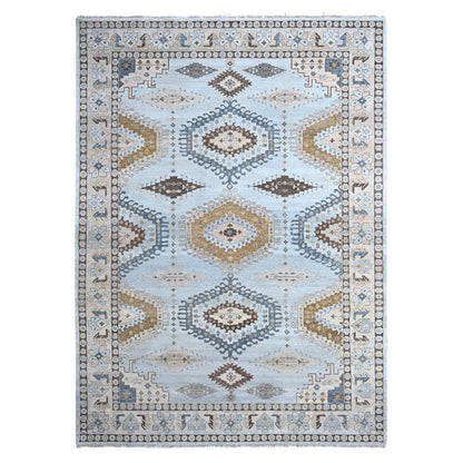 10'X14' Lazy Gray Hand Knotted Zoroastrian Village Inspired Geometric Rug