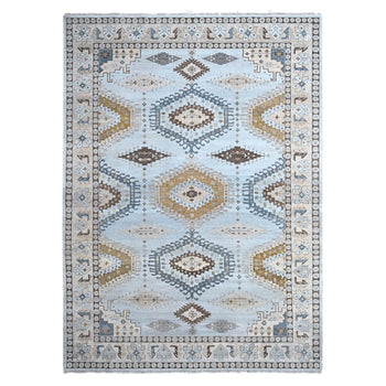 10'X14' Lazy Gray Hand Knotted Zoroastrian Village Inspired Geometric Rug