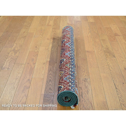 3'6"X5'3"Green Hand Knotted Super Kazak With Khorjin Design Soft Wool Rug