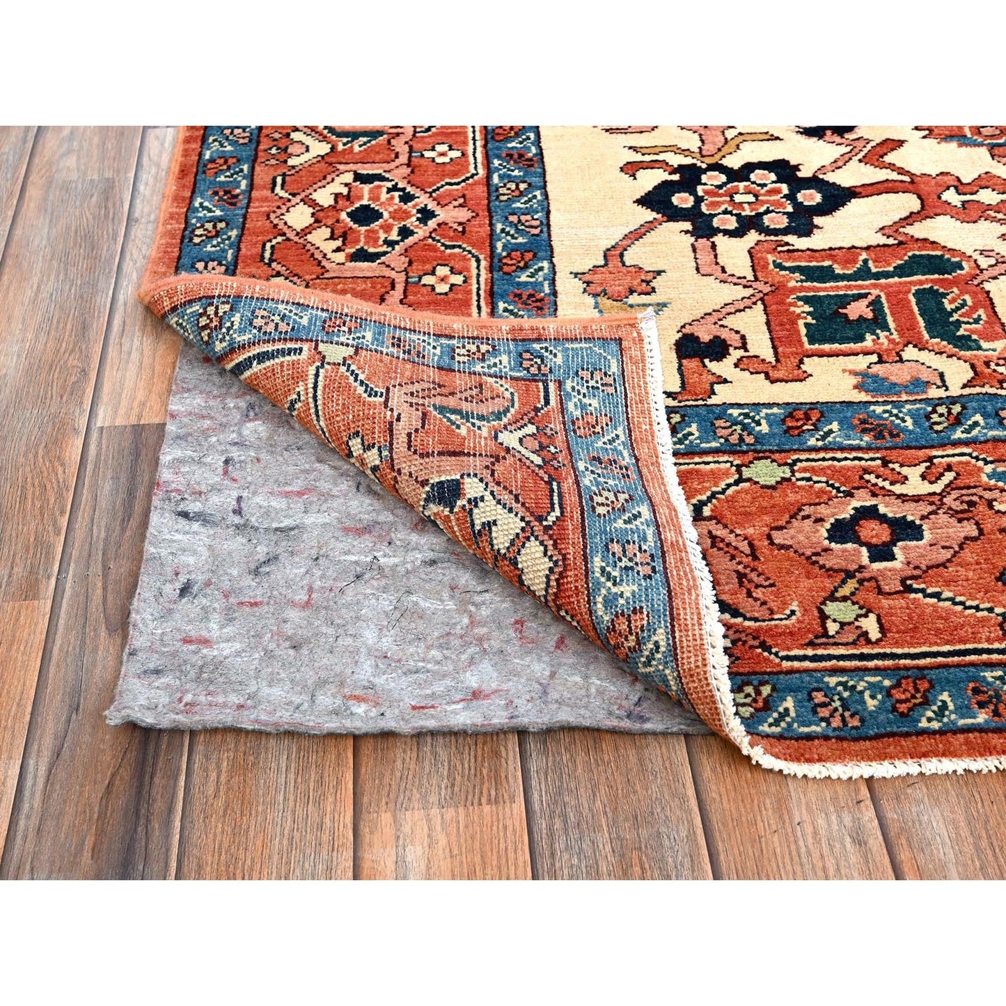 8'3"X9'10" Orange Peshawar With Serapi Heriz Design Wool Hand Knotted Rug