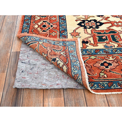 8'3"X9'10" Orange Peshawar With Serapi Heriz Design Wool Hand Knotted Rug