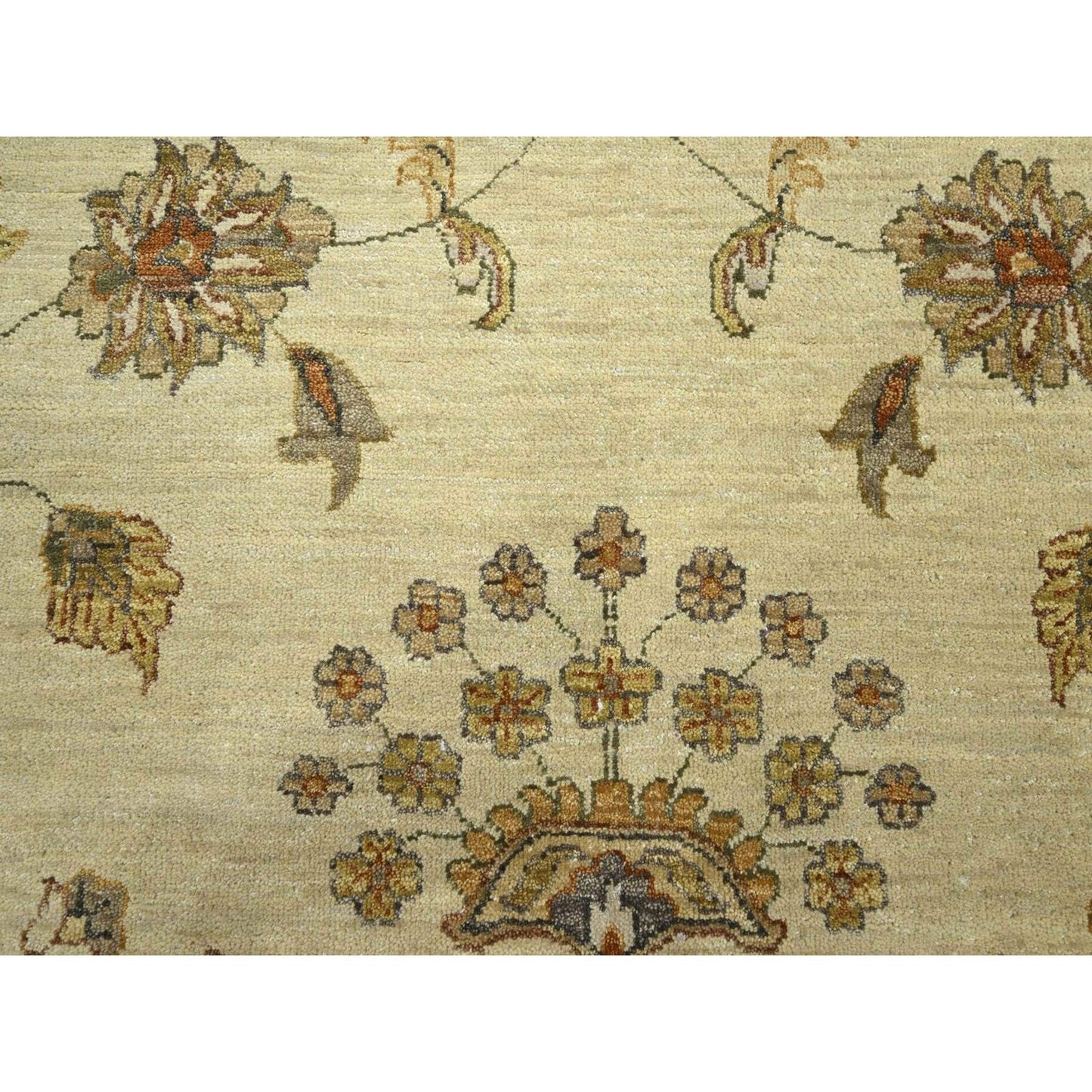 8'X10' Ivory Hand Knotted Agra Ziegler Design Leaf Pattern Pure Wool Rug