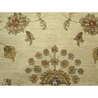 8'X10' Ivory Hand Knotted Agra Ziegler Design Leaf Pattern Pure Wool Rug