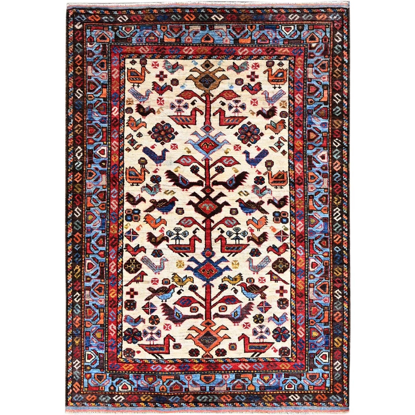 3'8"X5'4" Swiss Coffee White Hand Knotted Wool Turkish Knot Rug