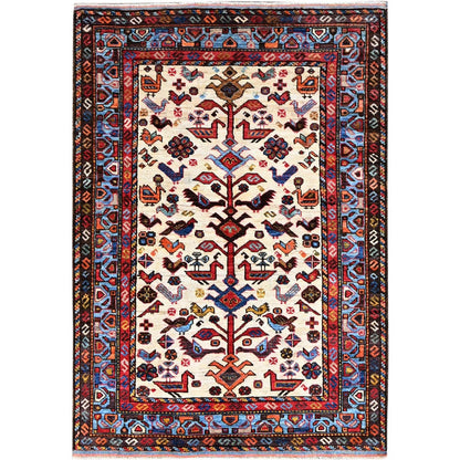 3'8"X5'4" Swiss Coffee White Hand Knotted Wool Turkish Knot Rug