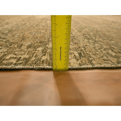 10'X13'8" Brown Mamluk Design Hand Knotted Wool Zero Pile Shaved Low Rug