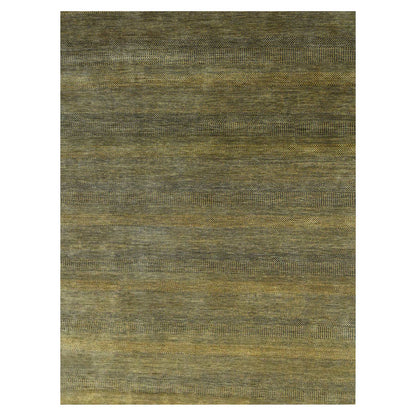 9'2"X12'6" Bone Brown Modern Grass Design Hand Knotted Wool And Silk Rug