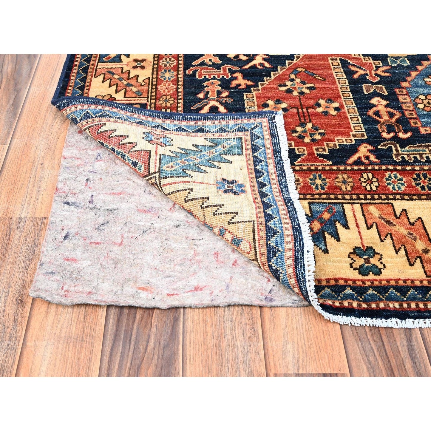 3'10"X13'2" Midnight Blue Northwest Zoroastrian Hand Knotted All Wool Runner