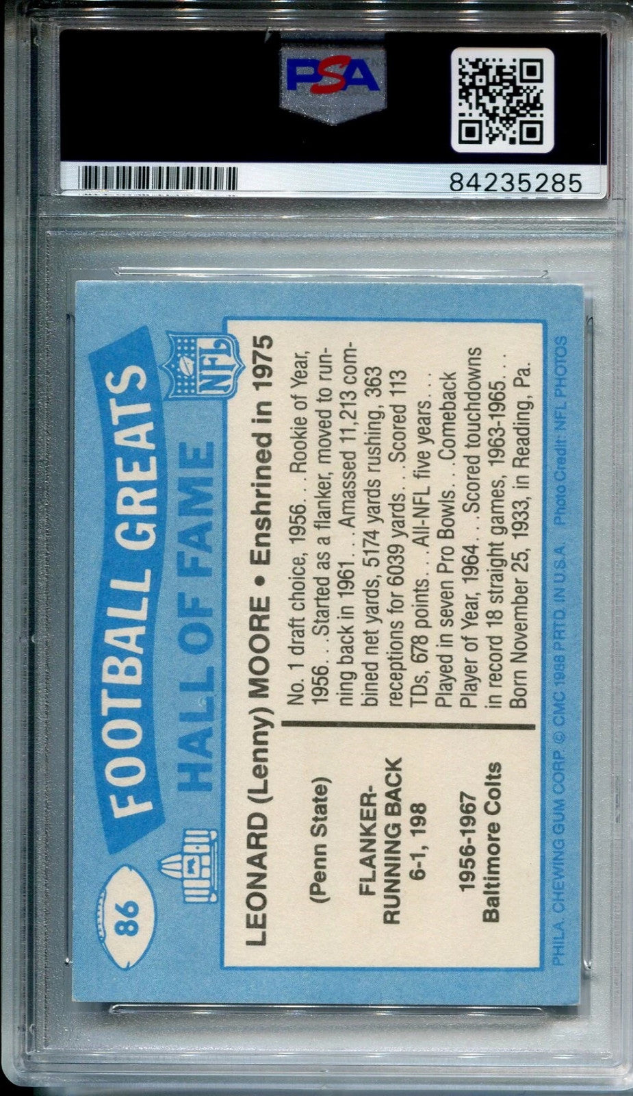 Lenny Moore 1988 Autographed Swell Football Card (Psa)