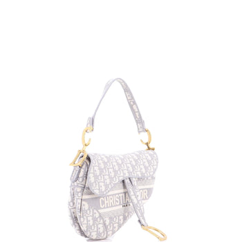 Christian Dior Saddle Handbag Logo Embroidered Oblique Canvas Medium