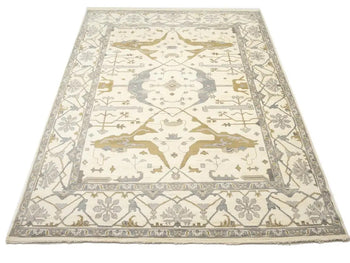 Hand-Knotted Oushak Oriental Rug Floral Dining