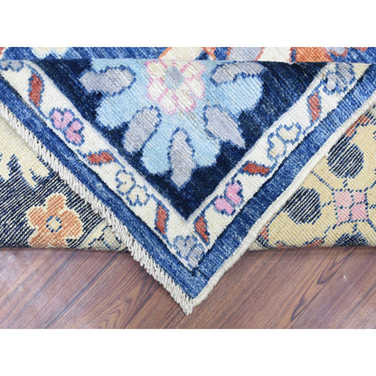8'2"X10' Denim Blue Hand Knotted Afghan Angora Oushak Pure Wool Rug