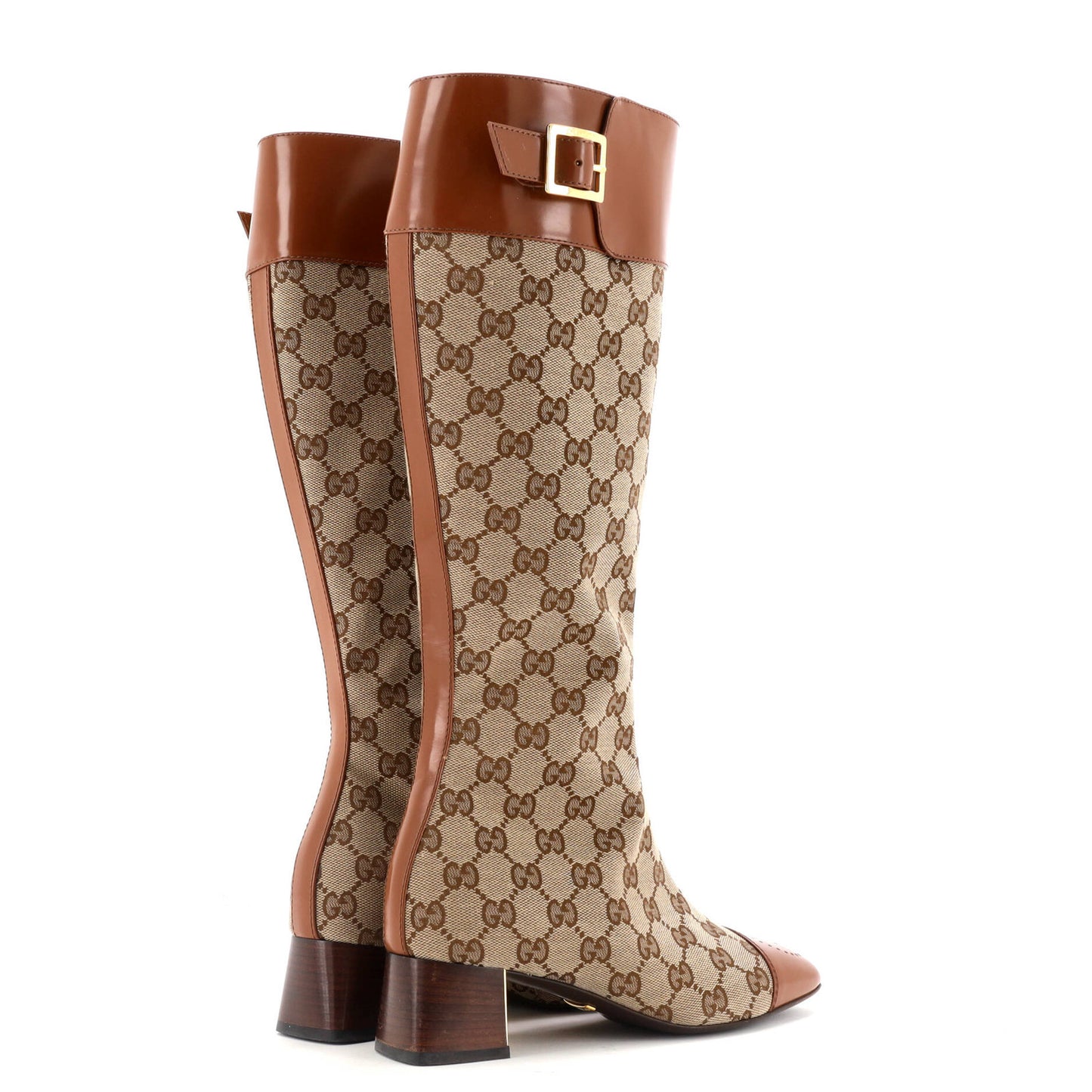Gucci Women'S Ellis Knee High Boots Gg Canvas With Leather
