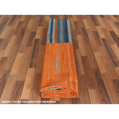 10'4"X14'2" Sunburst And Stripes Design Flat Weave Kilim Hand Woven Rug