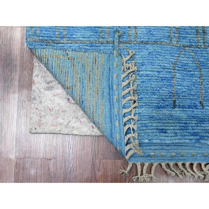 2'5"X10'3" Blue Hand Knotted Geometric Moroccan Weave All Wool Runner Rug