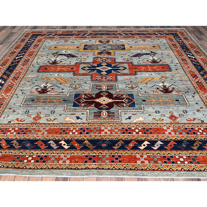 10'X10' Krypton Gray Caucasian Design Hand Knotted 200 Kpsi Wool Rug