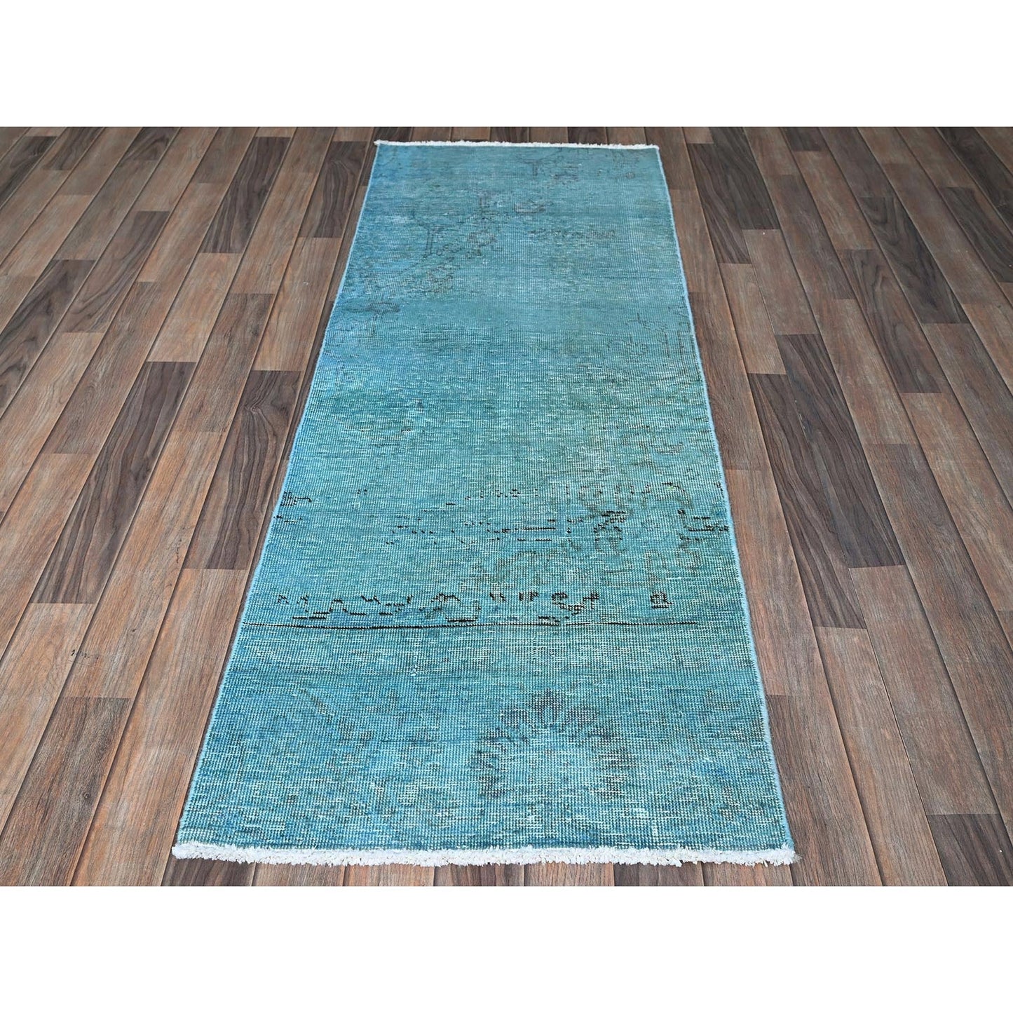 2'3"X6'1" Blue Overdyed Vintage Zoroastrian Hand Knotted Wool Runner Rug