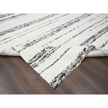 12'2"X14'9" Ivory Striae Design Wool Hand Knotted Oversized Oriental Rug