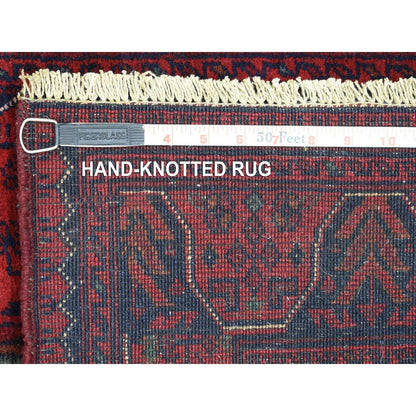 2'10"X9'8" Red Tribal Design Hand Knotted Afghan Khamyab Wool Runner Rug