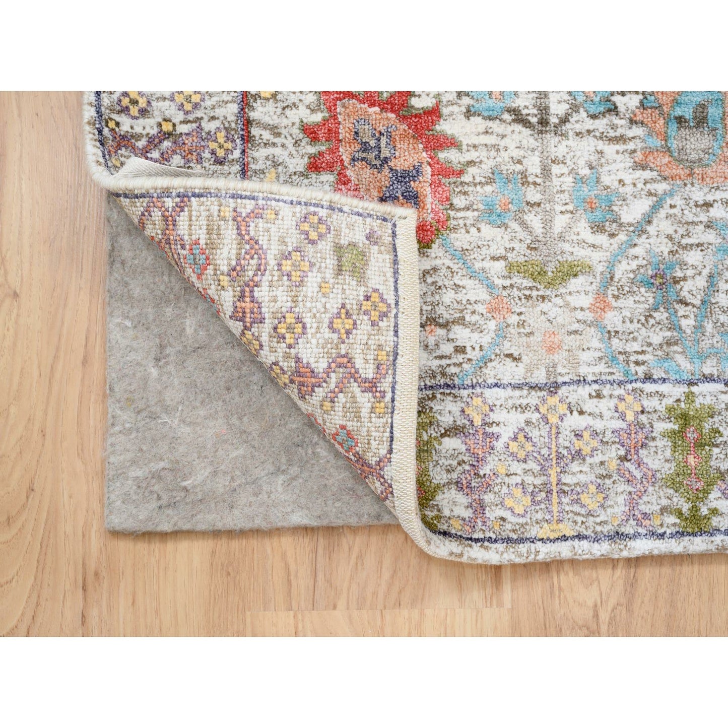 2'2"X3'1" Beige Silk With Textured Wool Hand Knotted Oriental Mat Rug