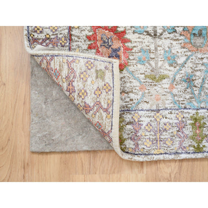 2'2"X3'1" Beige Silk With Textured Wool Hand Knotted Oriental Mat Rug