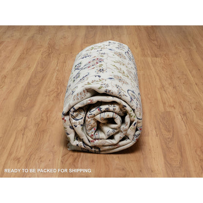 8'10"X12'4" White Nain With Flower Design Hand Knotted Wool And Silk Rug