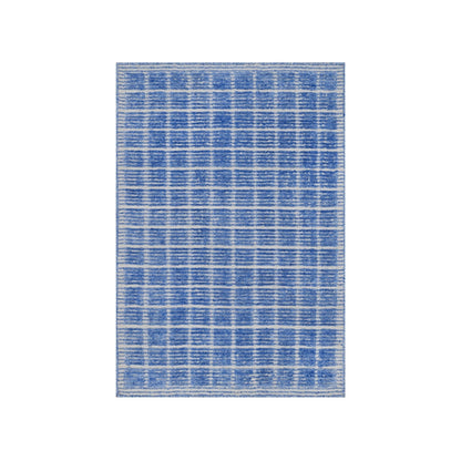 2'1"X3'1" Blue Modern Plain Decor Box Design Pure Wool Loomed Knotted Rug