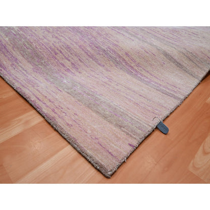9'X12'3" Flamingo Pink Horizontal Ombre Design Hand Knotted Pure Wool Rug