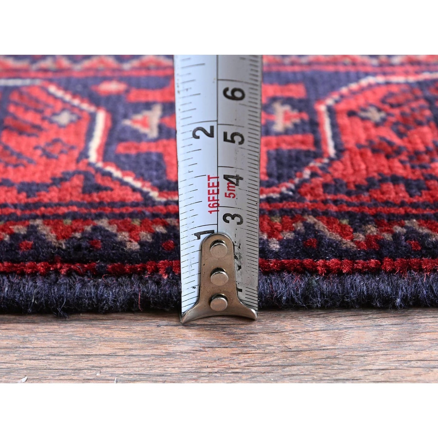 1'10"X5'1" Red Afghan Khamyab Tribal Design Wool Hand Knotted Runner Rug