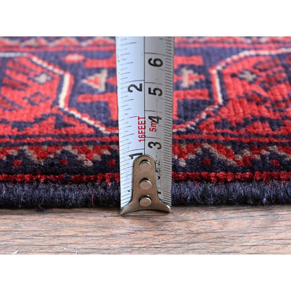 1'10"X5'1" Red Afghan Khamyab Tribal Design Wool Hand Knotted Runner Rug