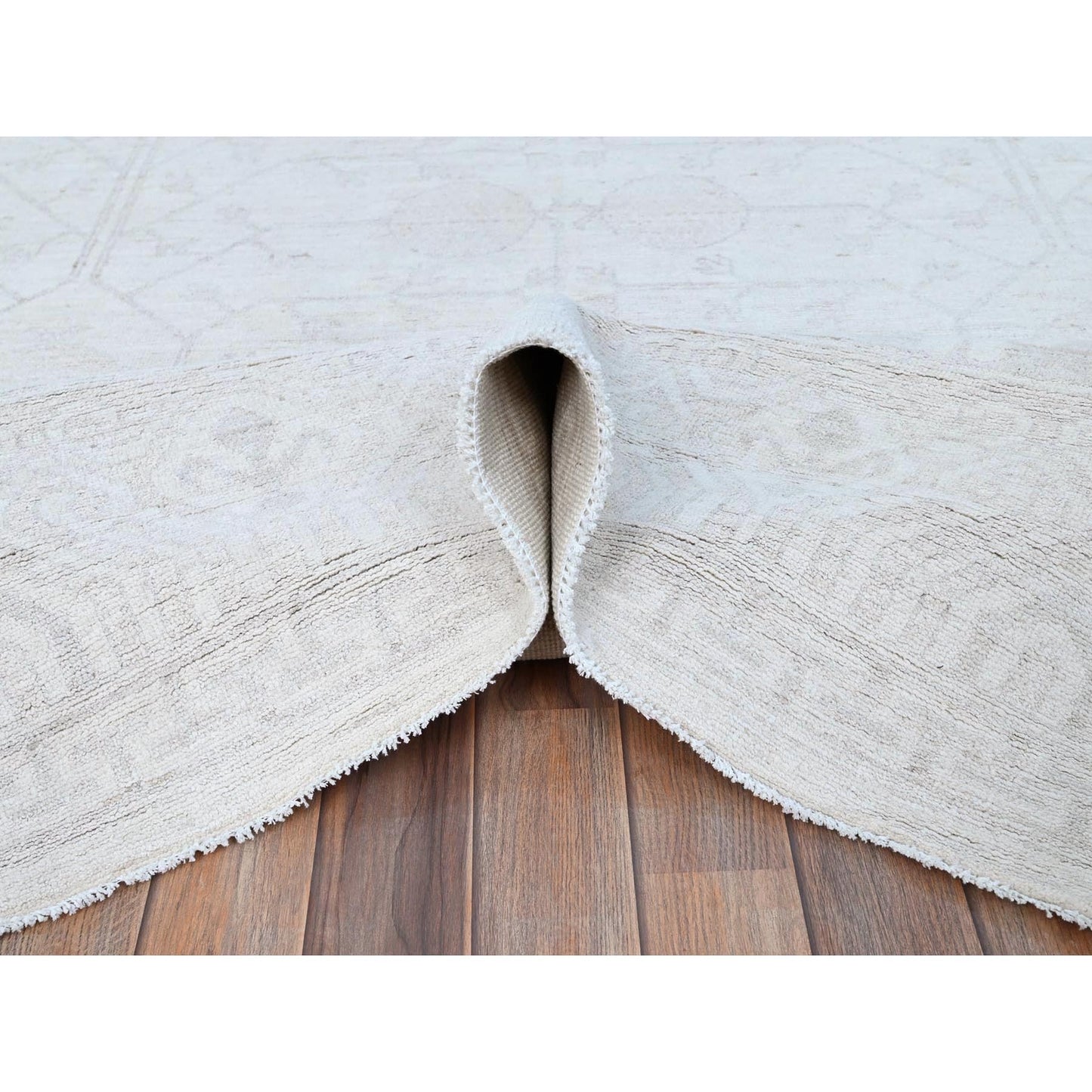 10'X13'10" Jazz White Hand Knotted Khotan Pomegranate Wool Oriental Rug