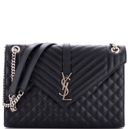 Large Saint Laurent Classic Monogram Envelope Satchel Mixed Matelasse Leather