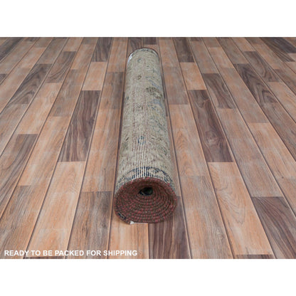 3'4"X9'9" Brown Vintage Farsian Amadan Worn Wool Hand Knotted Runner Rug