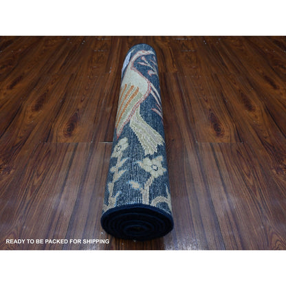 2'4"X5'10" Yale Blue Birds Paradise Hand Knotted Wool Runner Oriental Rug