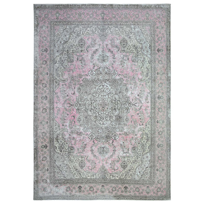 11'3"X15'9" Blush Pink Vintage Tebraz Soft Wool Hand Knotted Rug