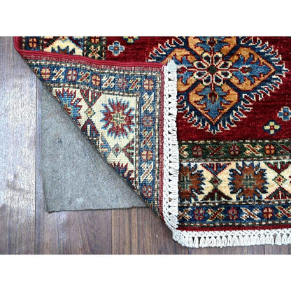 2'8"X7' Red Hand Knotted Super Kazak Geometric Wool Runner Oriental Rug