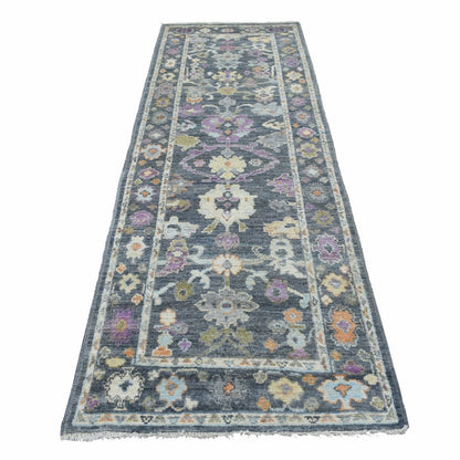 3'3"X10' Hand Knotted Charcoal Black Angora Oushak Wool Wide Runner Rug