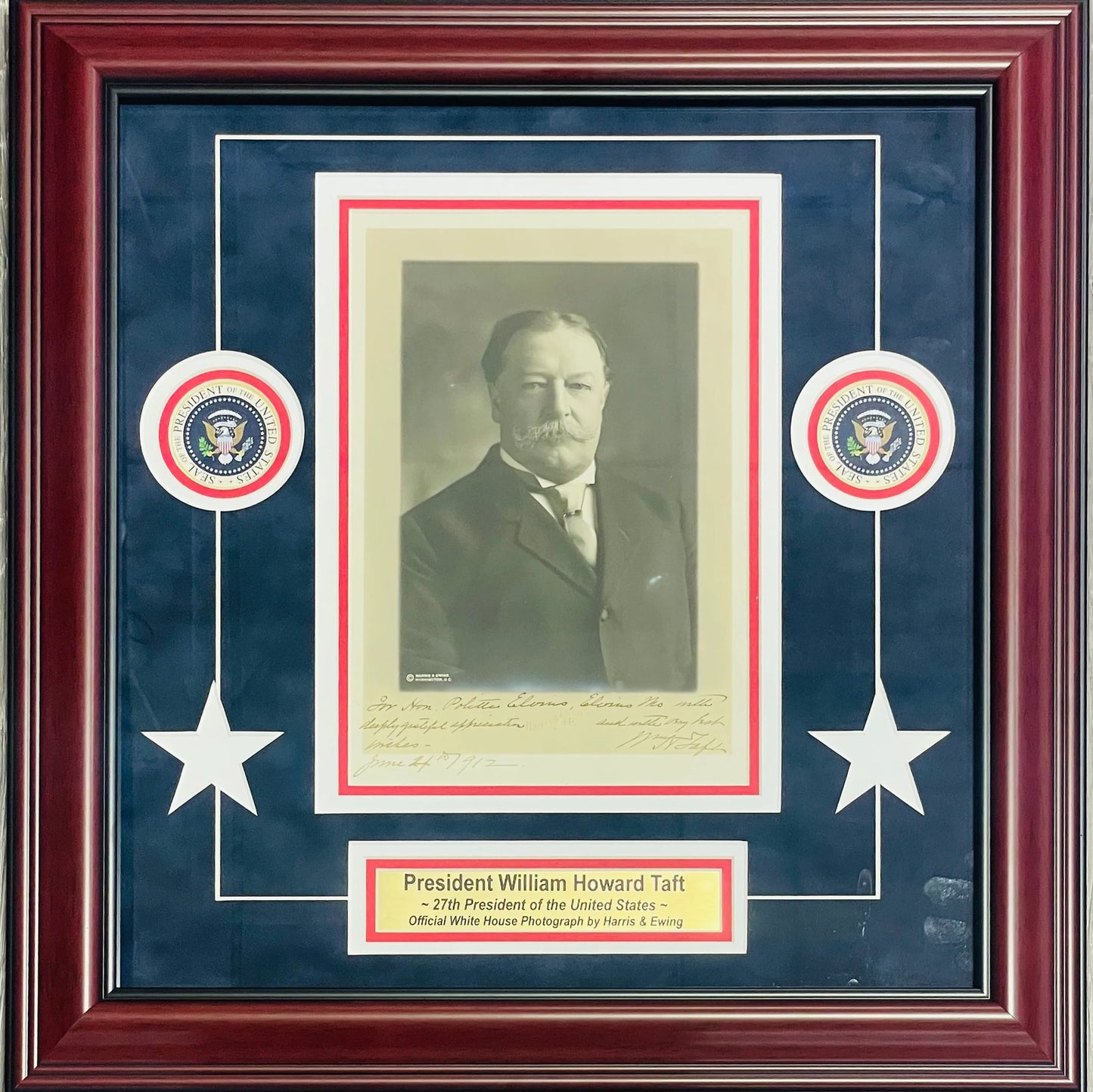 William Howard Taft Autographed Framed Original White House Harris & Ewing Photo