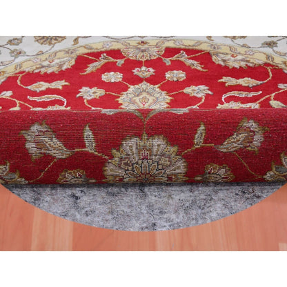 6'X6' Red Rajasthan All Over Pattern Hand Knotted Wool Silk Round Rug