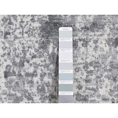 2'7"X7'10" Gray Hand Knotted Zoroastrian Design Wool And Silk Runner Rug