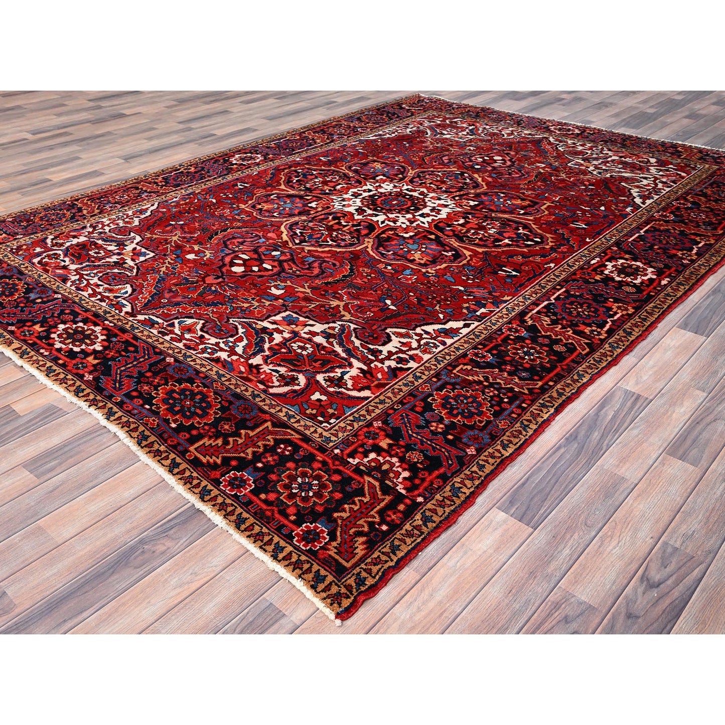 7'10"X10'8" Red Natural Wool Hand Knotted Zoroastrian Antique Heris Rug