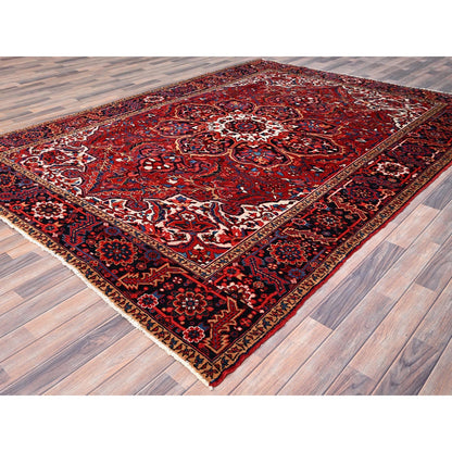 7'10"X10'8" Red Natural Wool Hand Knotted Zoroastrian Antique Heris Rug