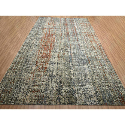 9'X12'3" Rust Red Abstract Design Pure Wool Hand Knotted Oriental Rug