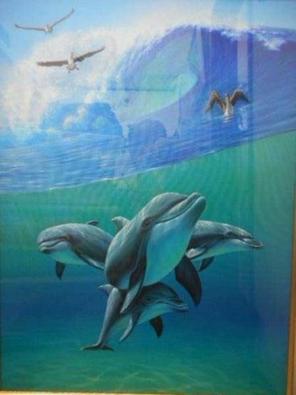Charles Lynn Bragg - Dolphin Unique Original Acrylic Painting Signed Well Framed