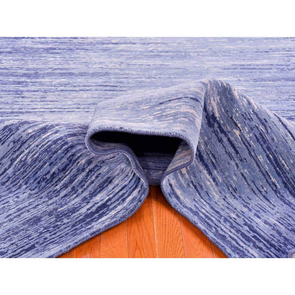 8'1"X8'1" Pure Wool Ombre Design Blue Oceanic Hand Knotted Square Rug