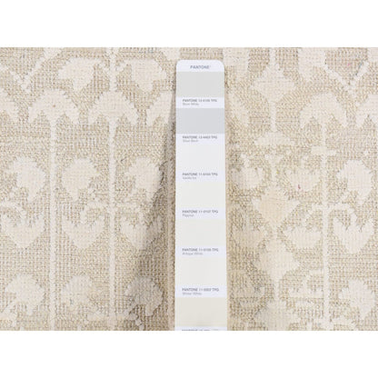 2'6"X10'1" White Hand Knotted Tone On Tone Design Silk Wool Runner Rug